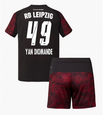 Lacne Dětský Futbalové dres RB Leipzig Yan Diomande #49 2025-26 Krátky Rukáv - Tretina (+ trenírky)